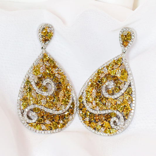 Fancy Colour Diamonds Earrings set in 18K White Gold